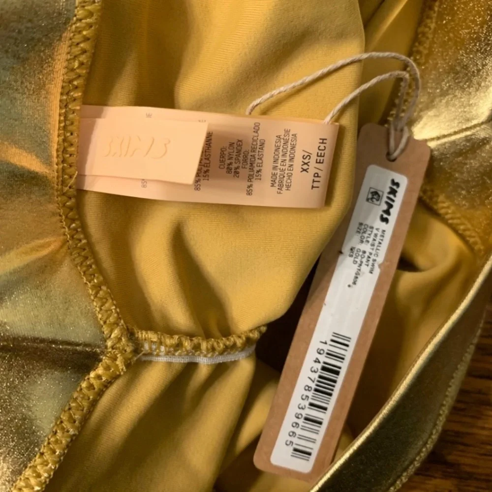 SKIMS NWT Metallic Swim V-Waist Pants Crop Gold XXS Scrunch Butt Ruched